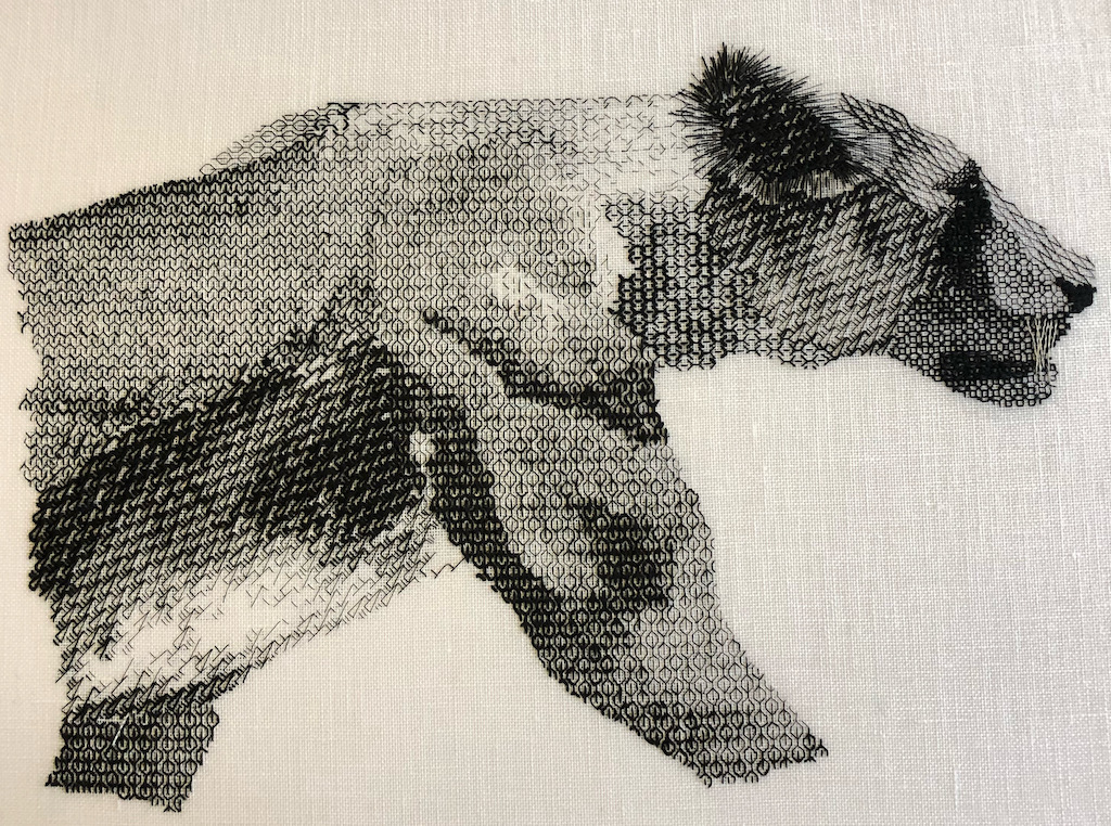 Blackwork lion embroidery